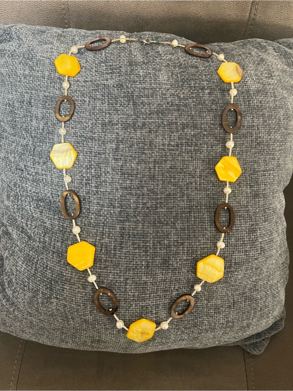 Premier Designs Yellow Hexagon and Metallic Oval Necklace